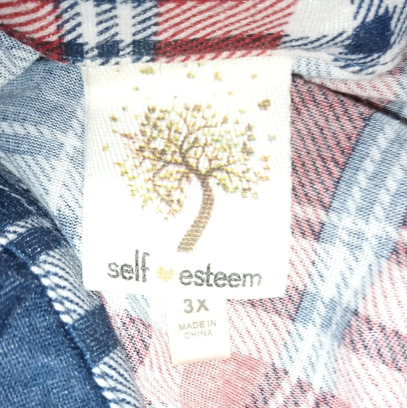 Self Esteem Red Blue Plaid Open Front 3/4 Slv Top Sz 3X - Picture 2 of 13